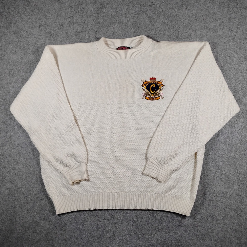 Vintage Nutmeg California Bears Baseball Sweater Mens Large Cream Cotton USA 90s
